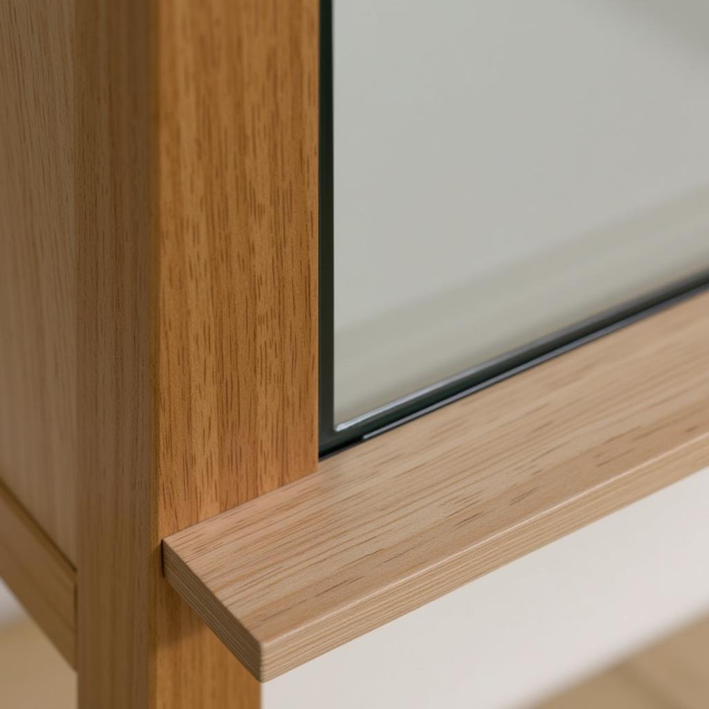 Close-up of different display case materials, including wood, acrylic, and glass.