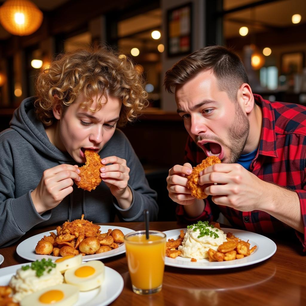 Competitive Eaters at a Restaurant