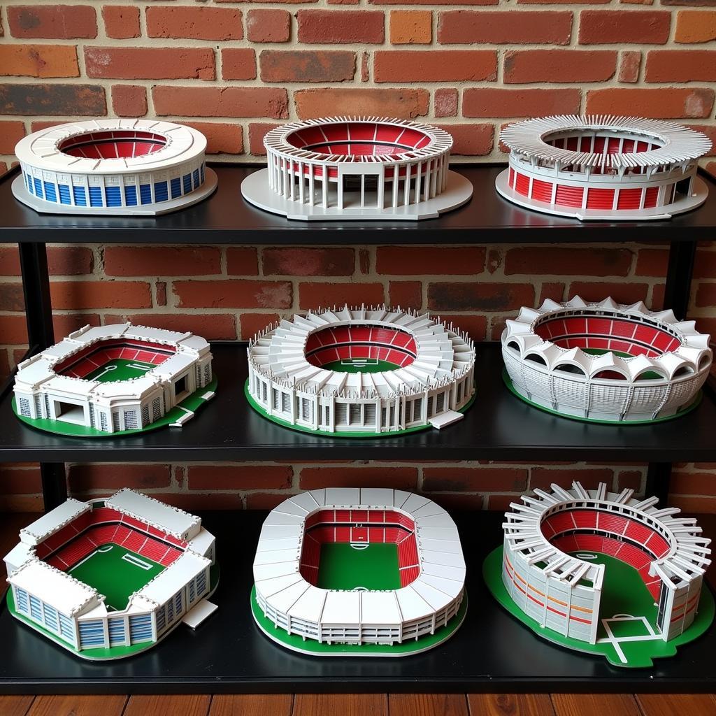 Collection of completed 3D puzzle stadiums