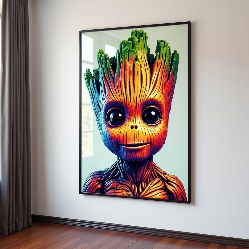 Completed Diamond Art Groot Displayed on Wall