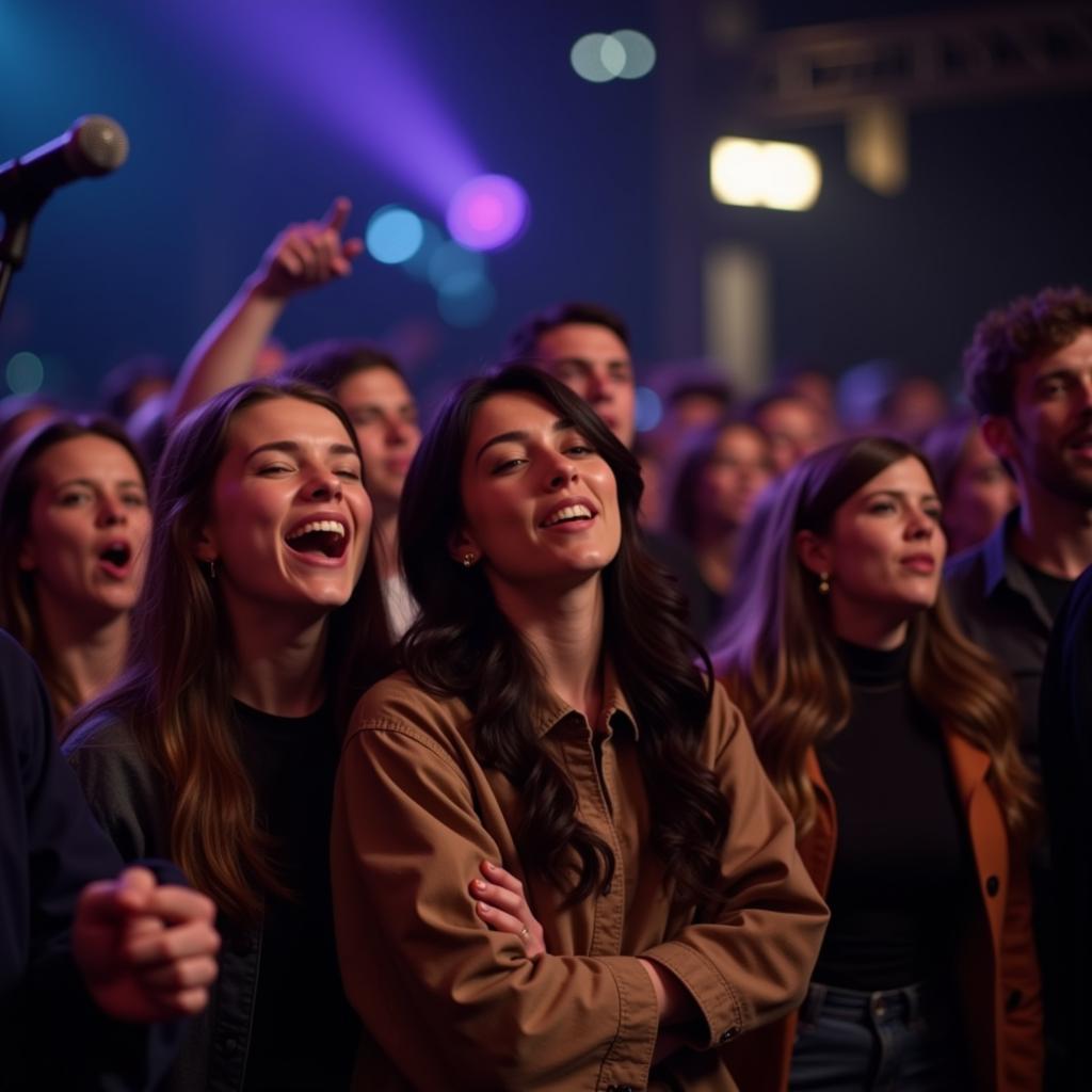 Crowd of people singing along at a concert