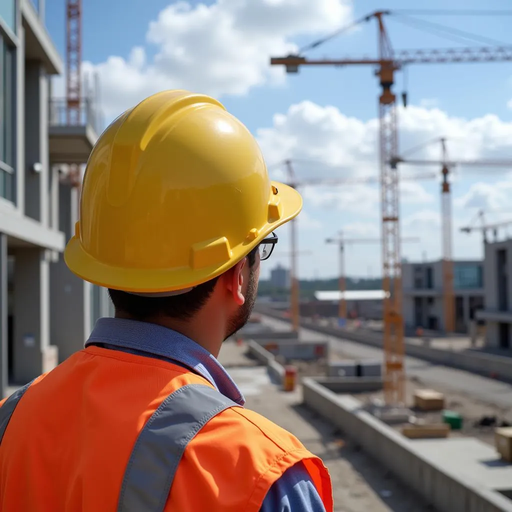 Construction worker wearing a hard hat