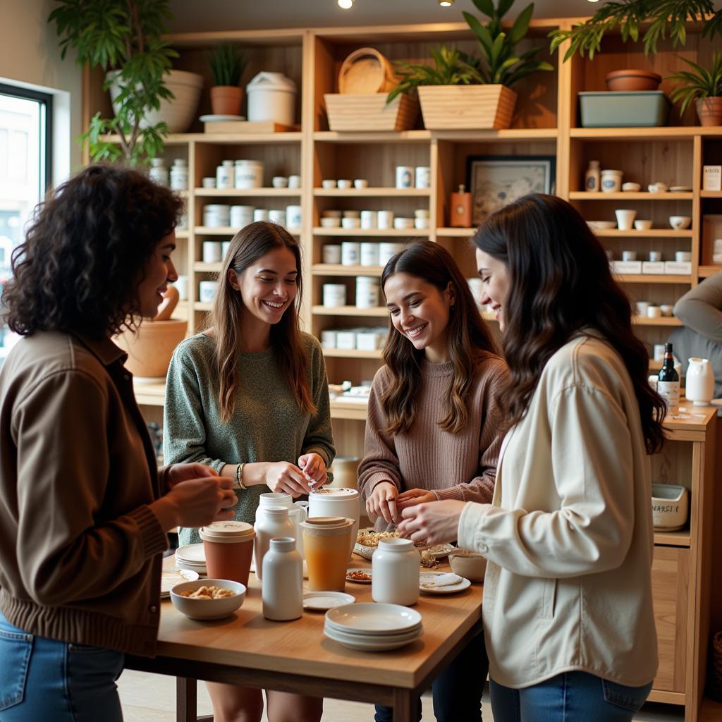 Consumers browsing a store filled with sustainable and ethically produced goods