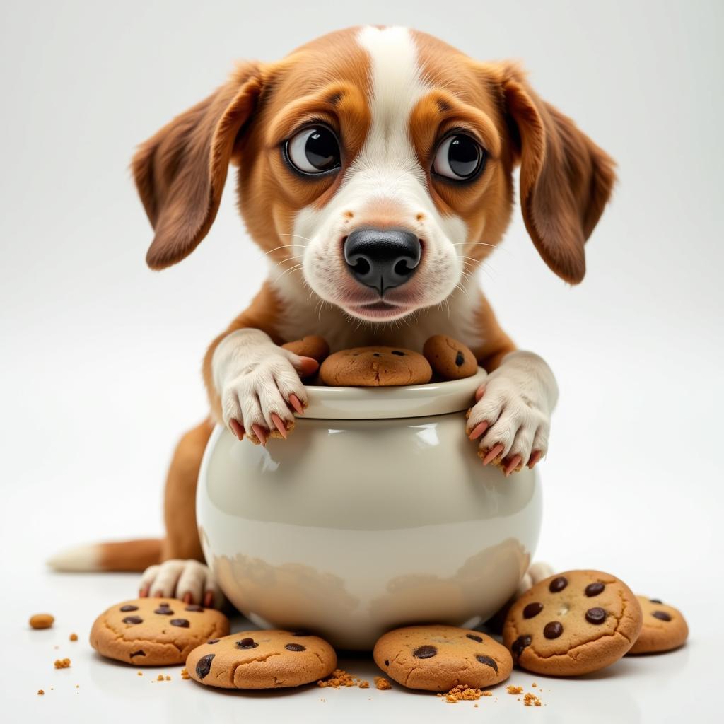 Dog caught red-handed with paw in cookie jar