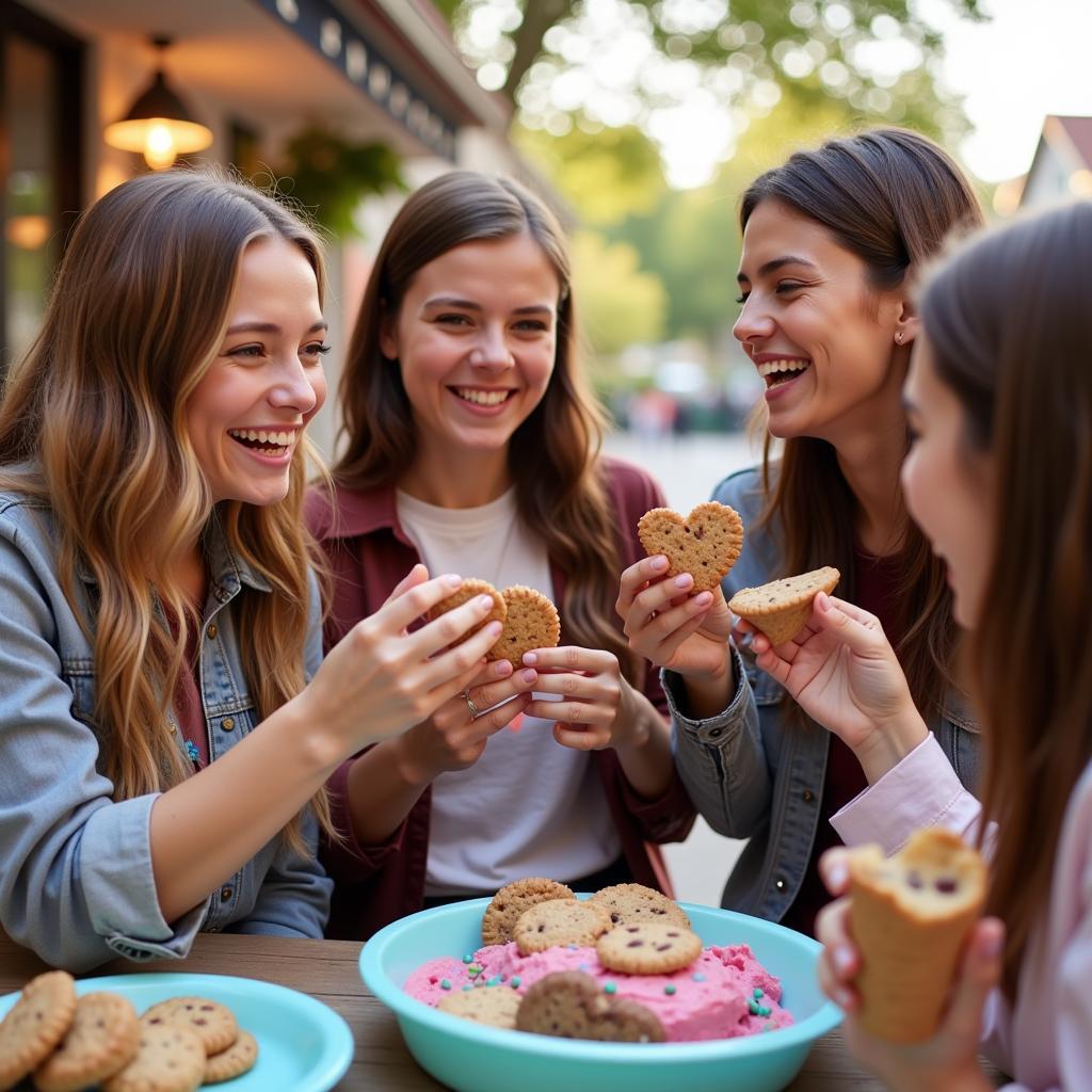 People enjoying cookies from a triple scoop cart