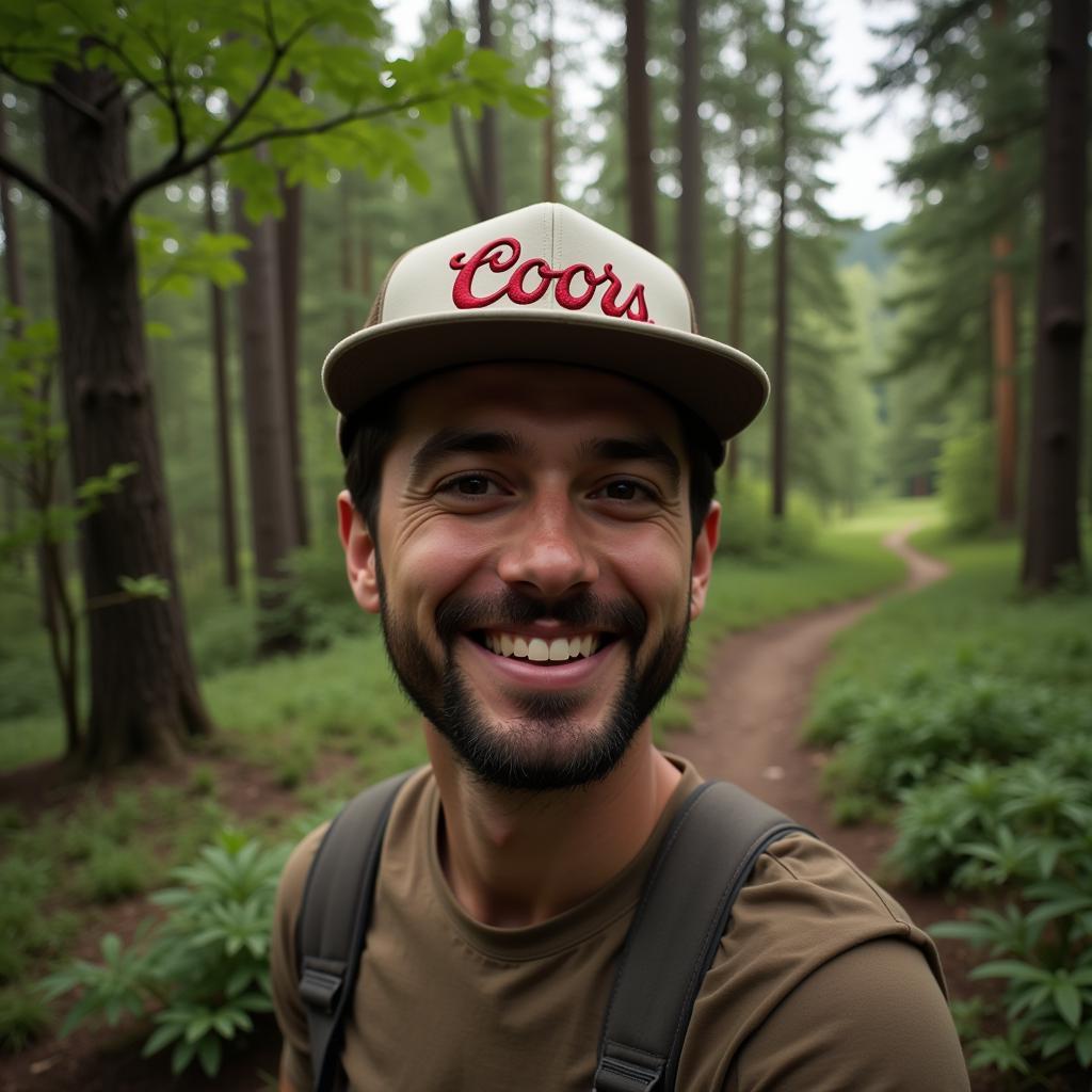 A man enjoying the outdoors while wearing a Coors hat