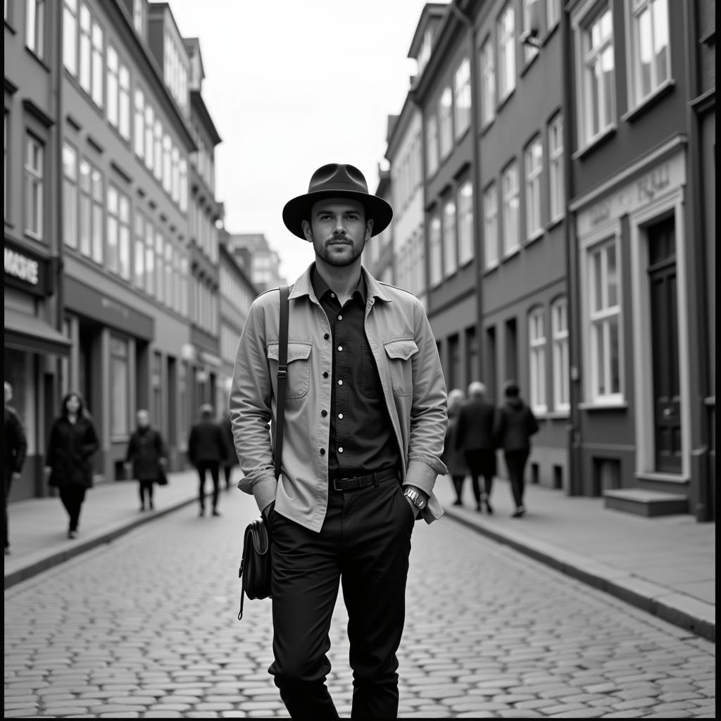 Man in Copenhagen wearing a stylish hat and shirt