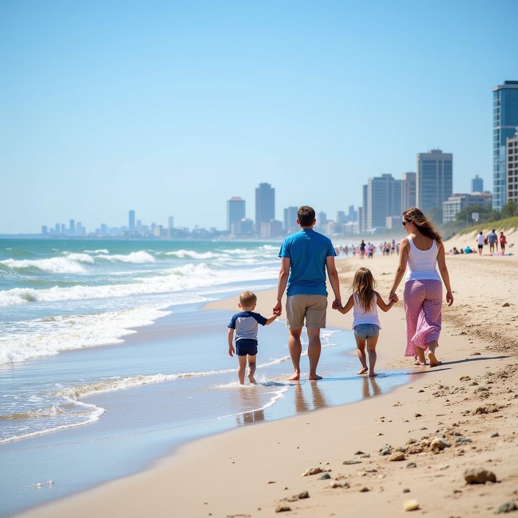 Families enjoying beach activities in Corpus Christi