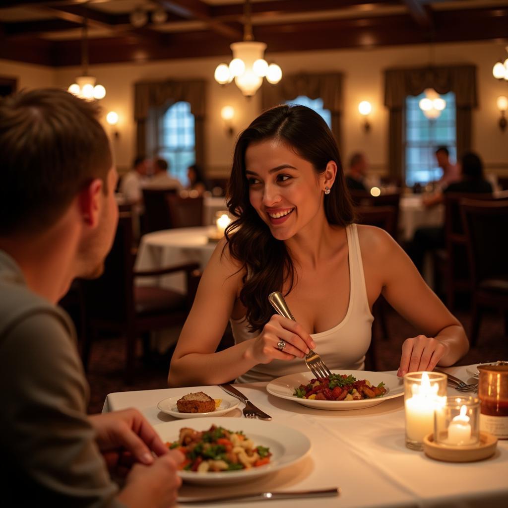 A happy couple enjoying a romantic dinner at Brown Derby