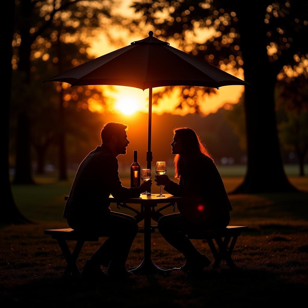 Couple enjoying a romantic picnic at sunset in Boston Common