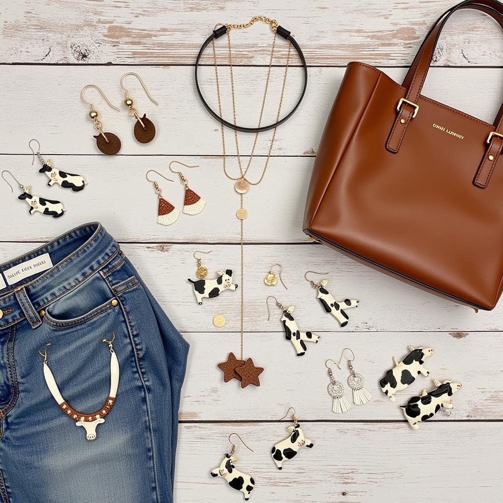 Cow-themed jewelry and bags add a touch of whimsy to any outfit.