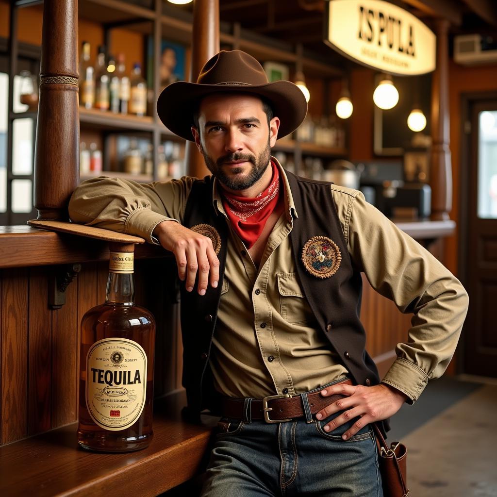 Cowboy Hat and Tequila Bottle Advertisement