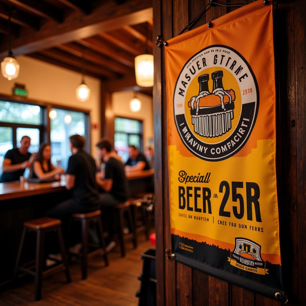 Craft Beer Banner Hanging in a Bustling Bar