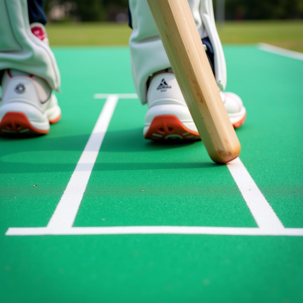 Cricketer practicing on a batting mat