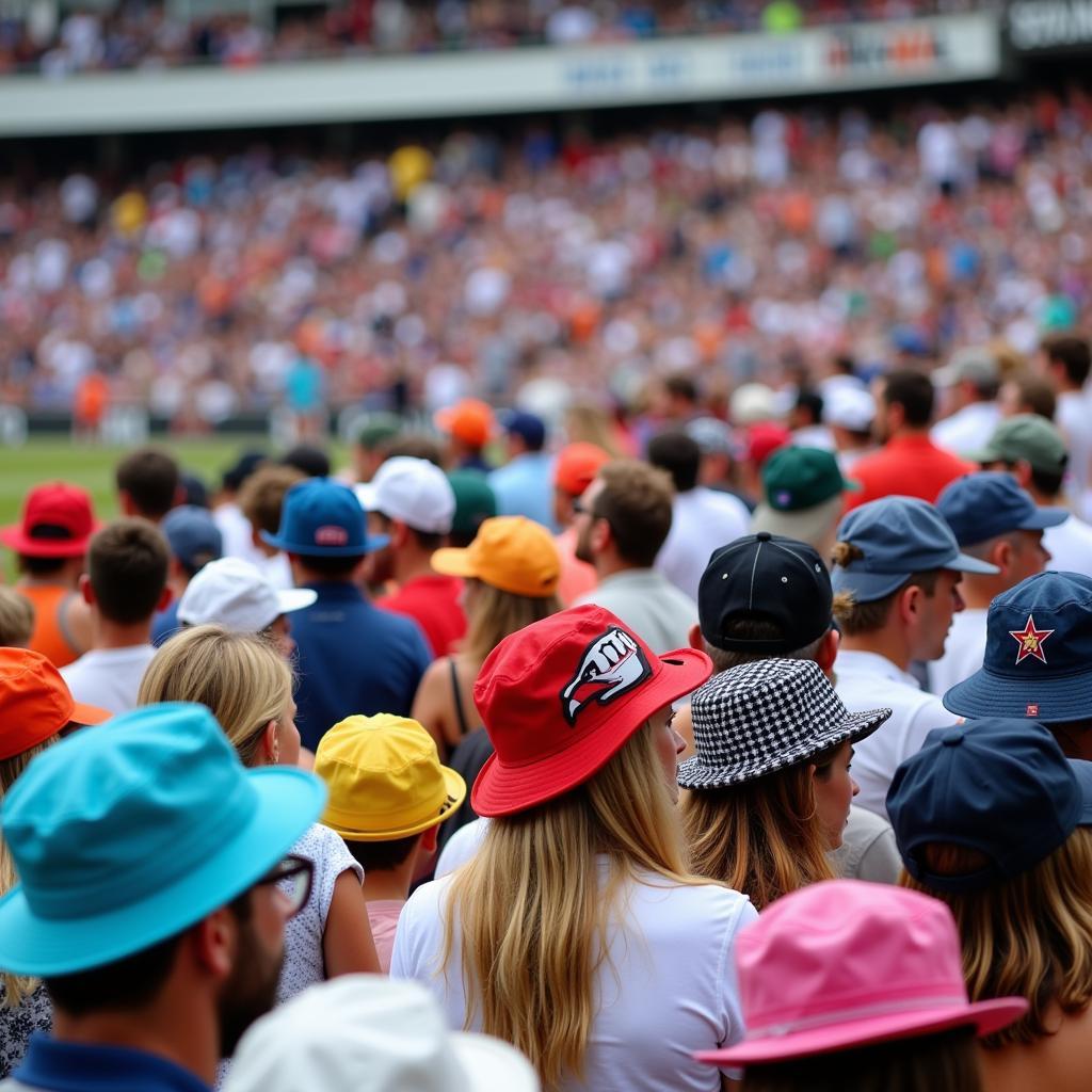 Cricket fans sporting colorful bucket hats