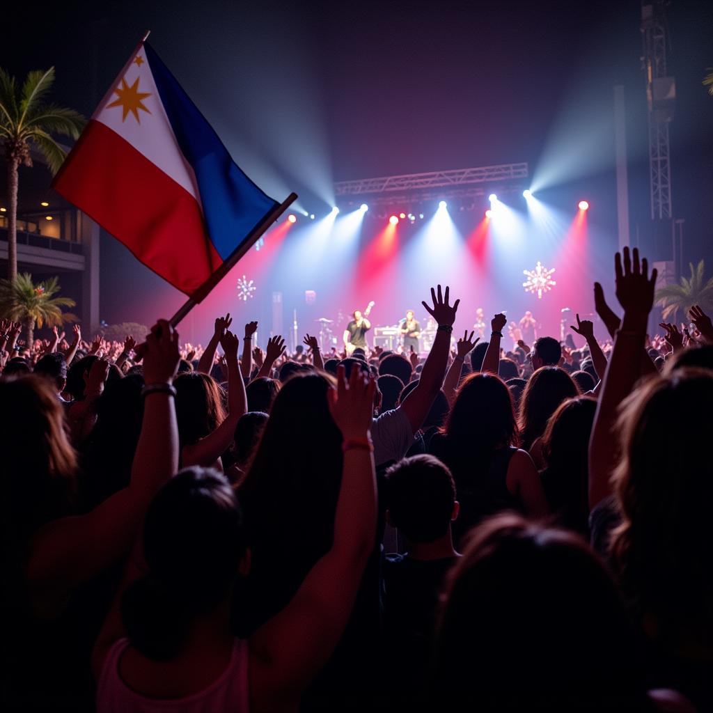 Crowd cheering at a Filipino concert in the USA