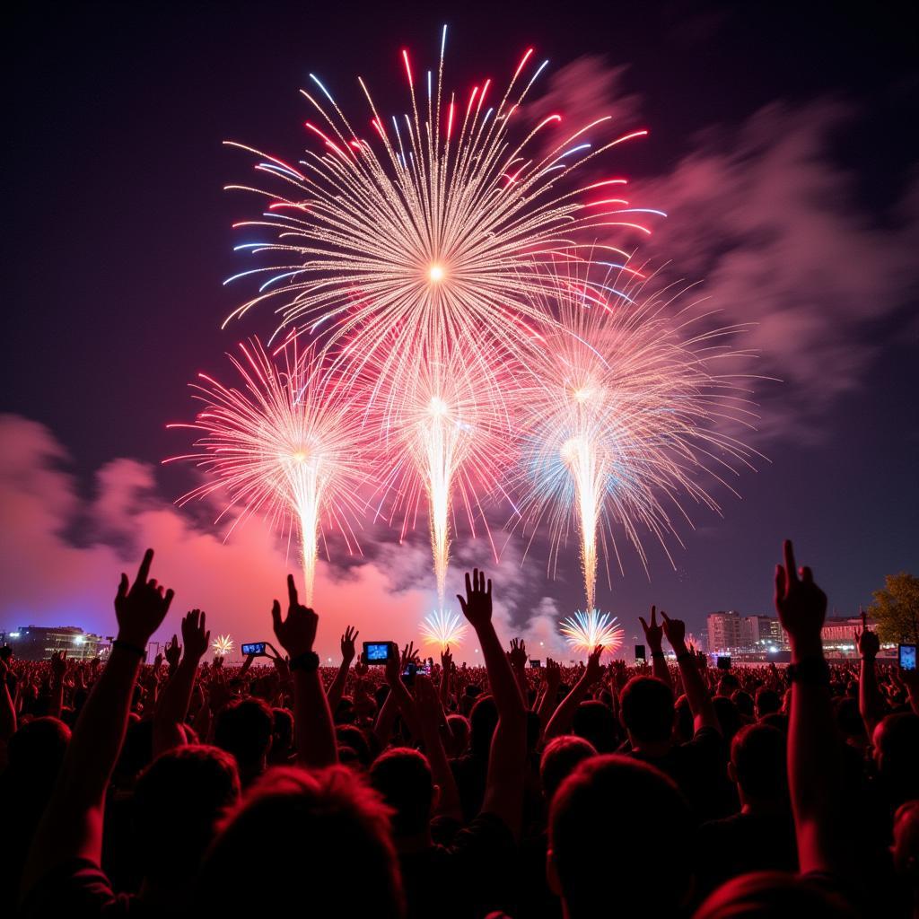 Crowd Cheering at the Grand Finale of Old Mountain Field Fireworks