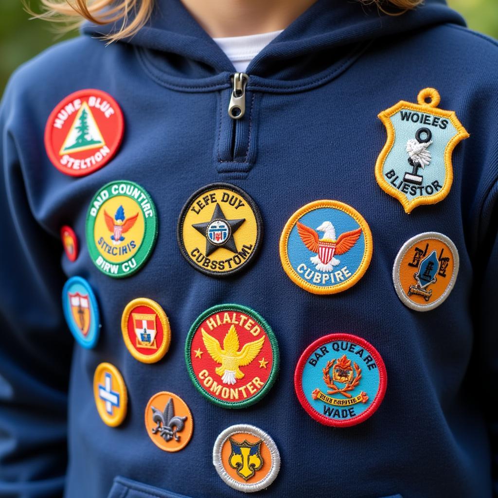 Cub scout sweatshirt adorned with badges