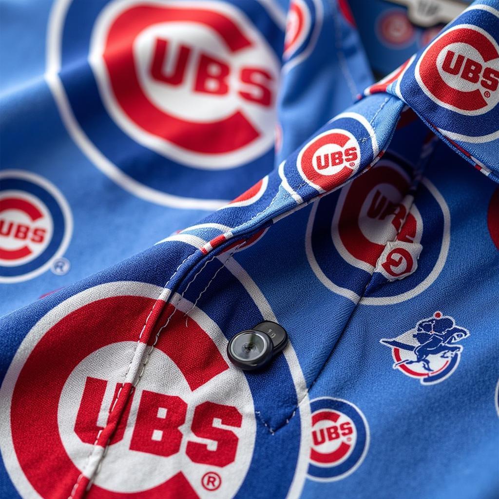 Close-up of the fabric of a 2024 Cubs Hawaiian Shirt