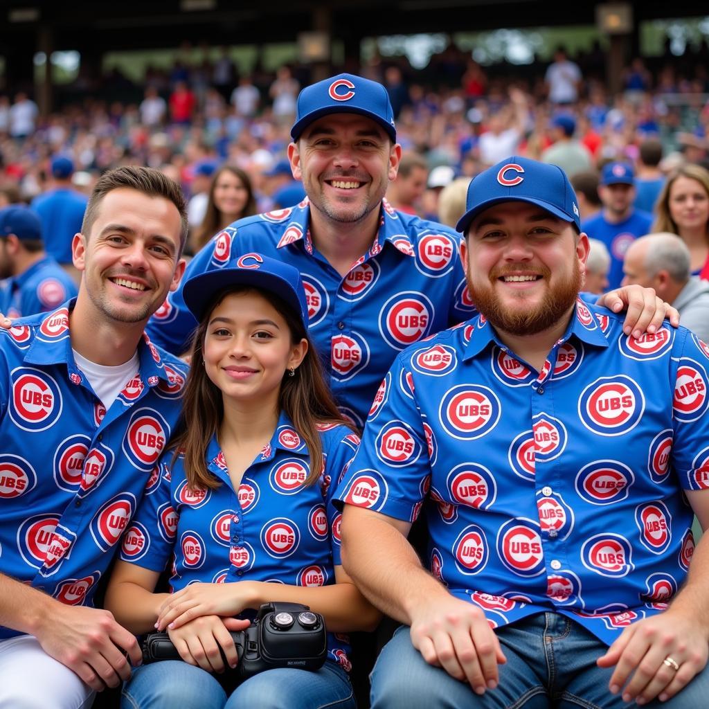 Fans wearing Cubs Hawaiian shirts at Wrigley Field