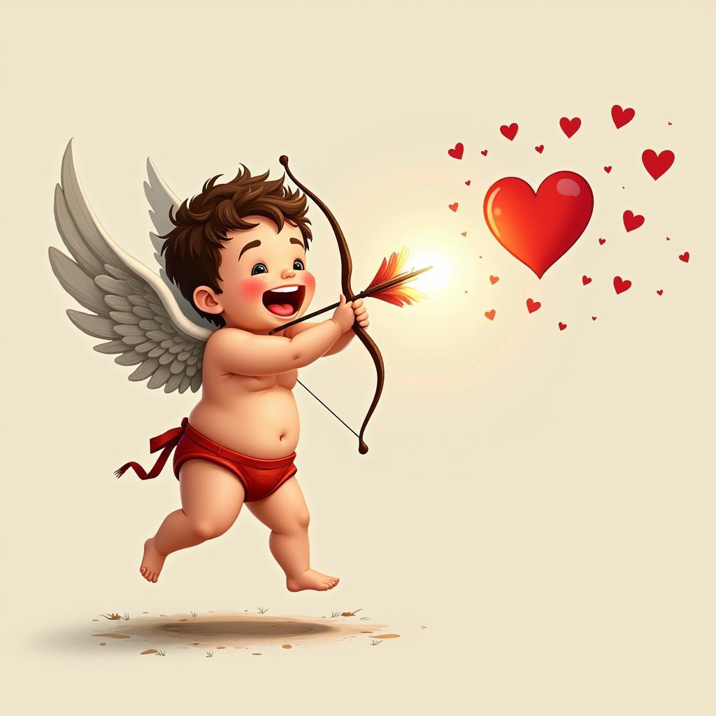 Cupid aiming a glowing arrow towards a heart