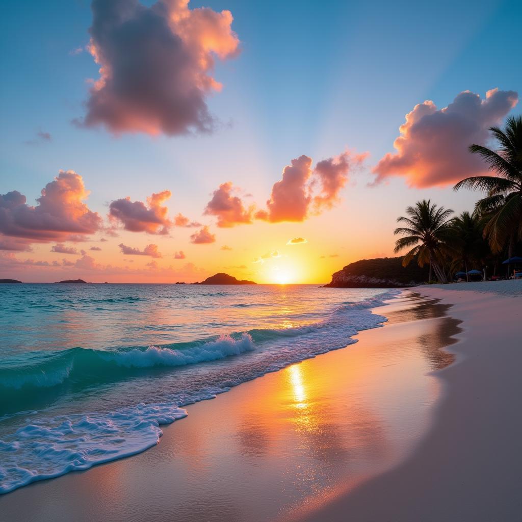 Sunset over Curacao beach