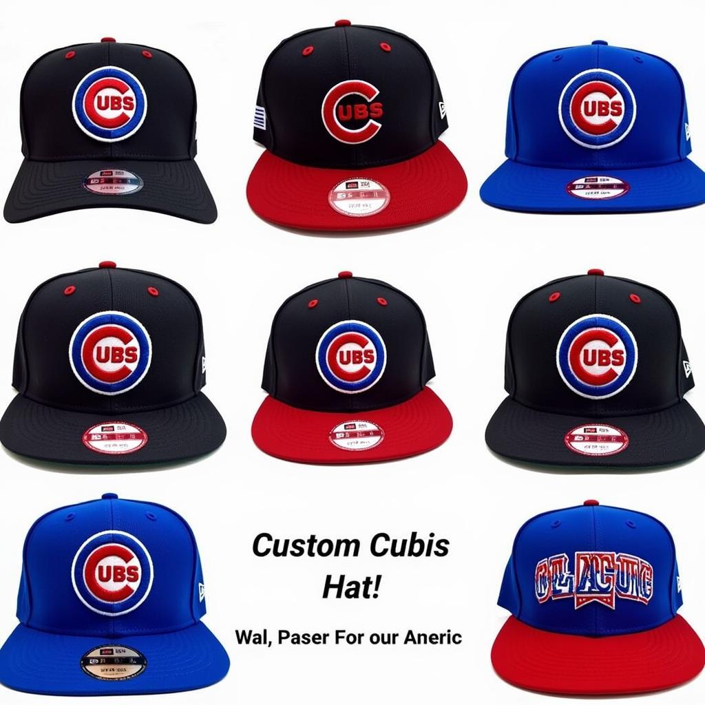 Variety of custom Cubs hat designs