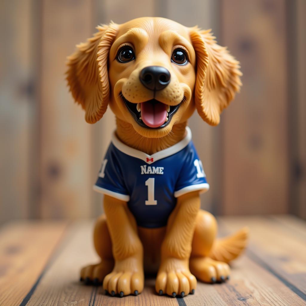 Custom dog bobblehead wearing a personalized sports jersey