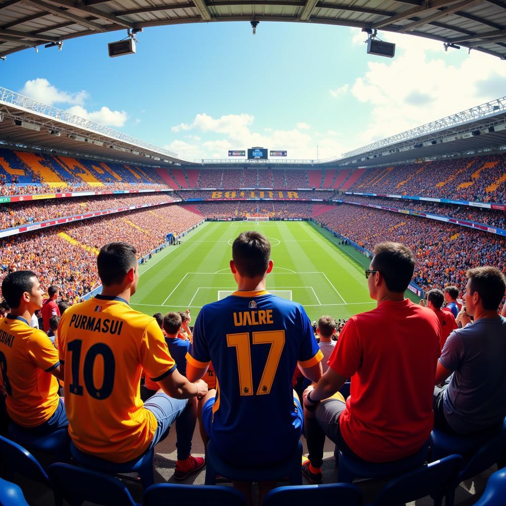 Fans wearing custom jersey name patches at a football game