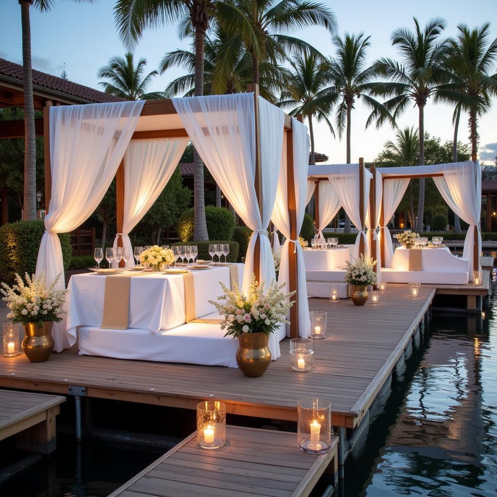 Custom pontoon seating arrangement at a wedding reception