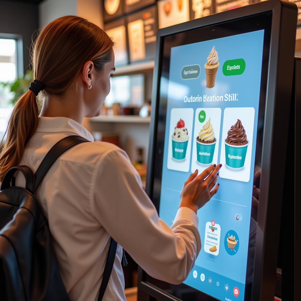 Customers Ordering Ice Cream at a Digital Kiosk