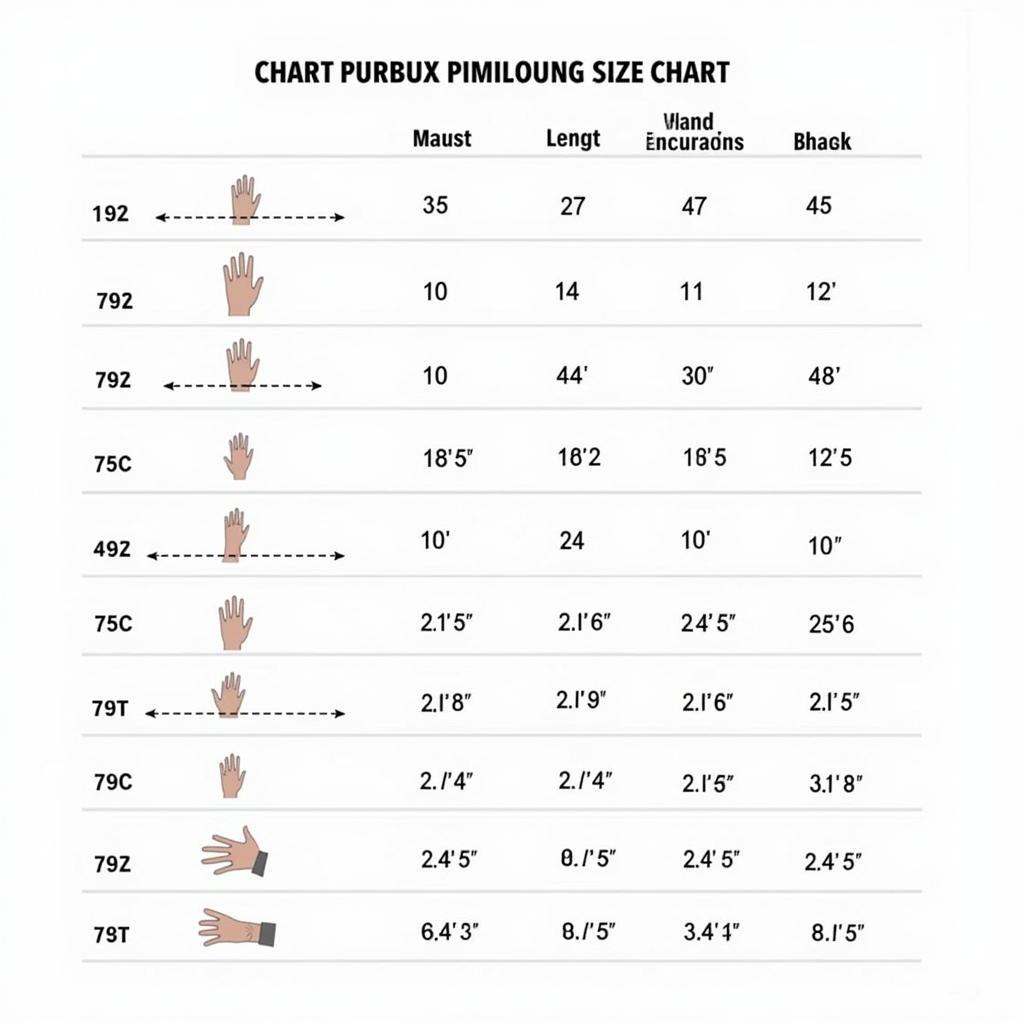 Cutters gloves size chart showing hand measurements