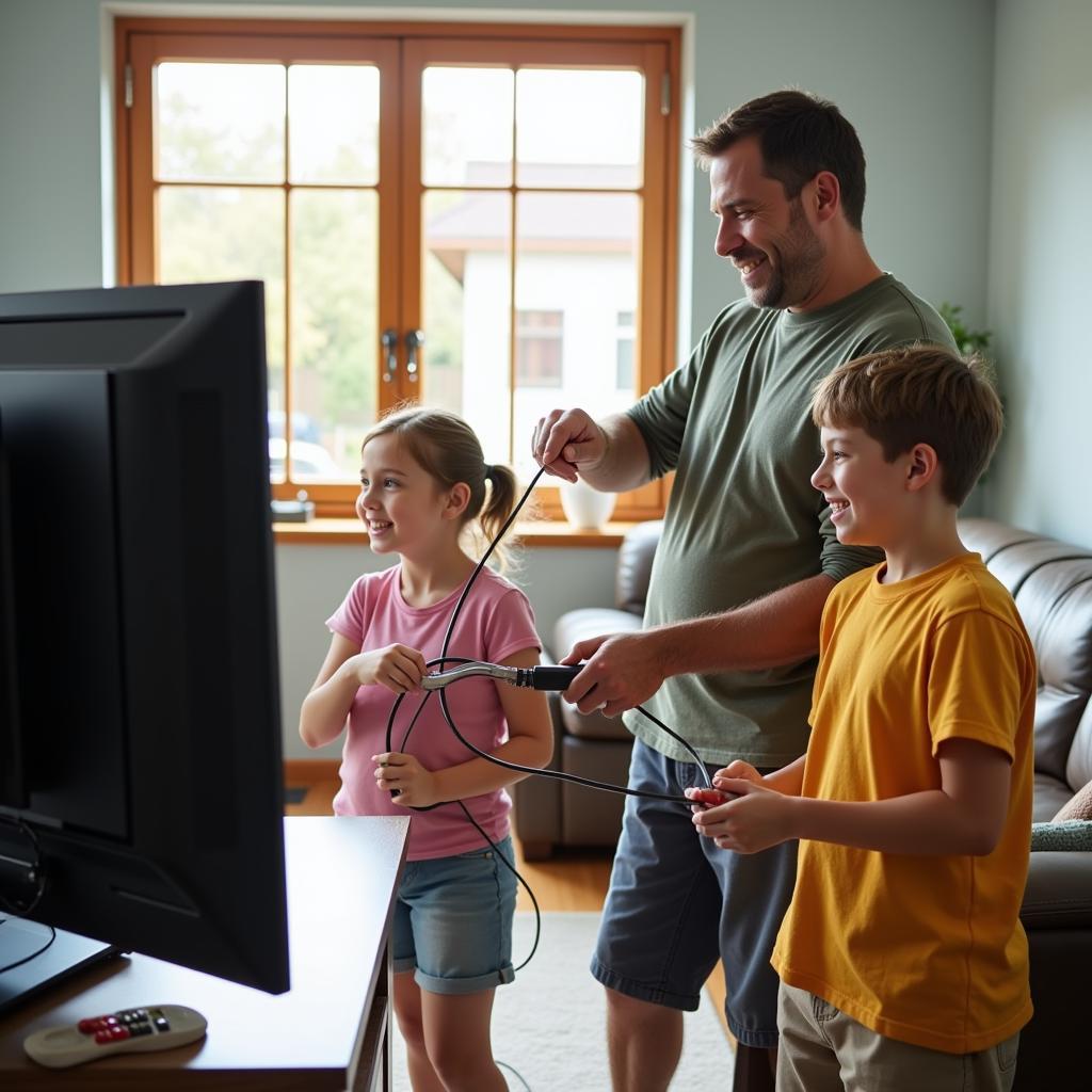 Family cutting the cable TV cord