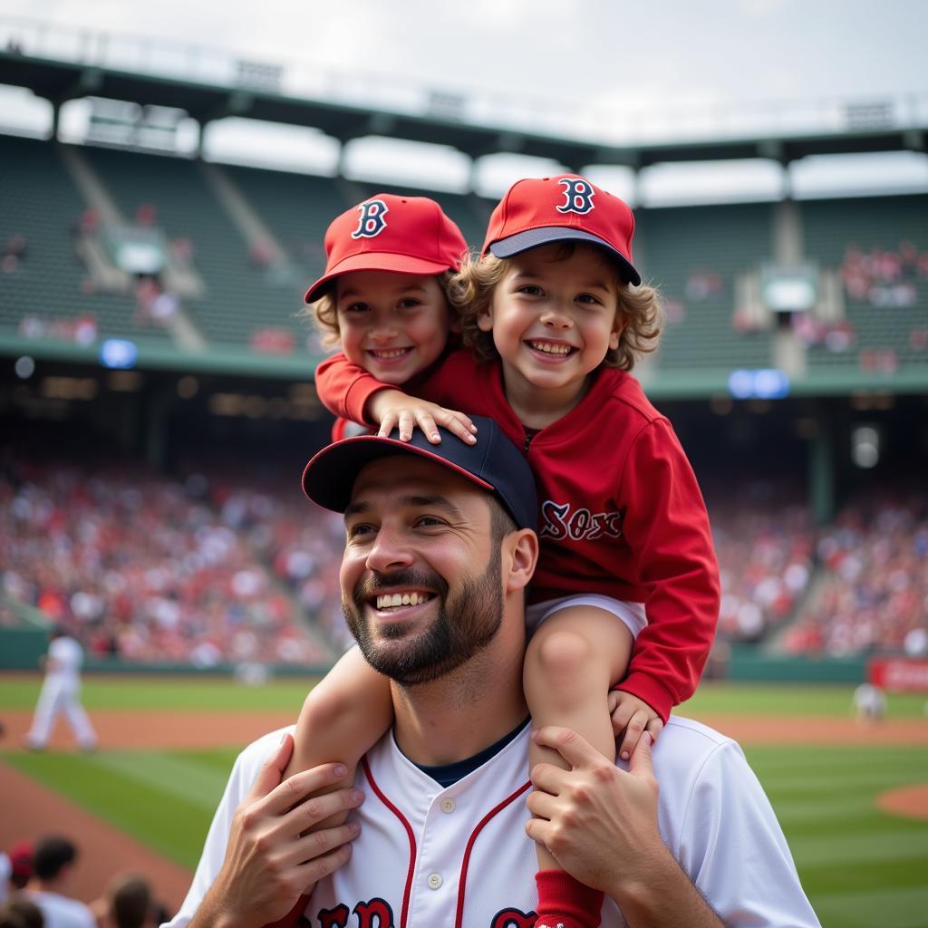 Dad and Child Wearing Matching Red Sox Hats