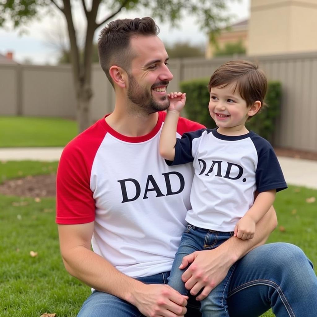 Matching dad and child baseball shirts