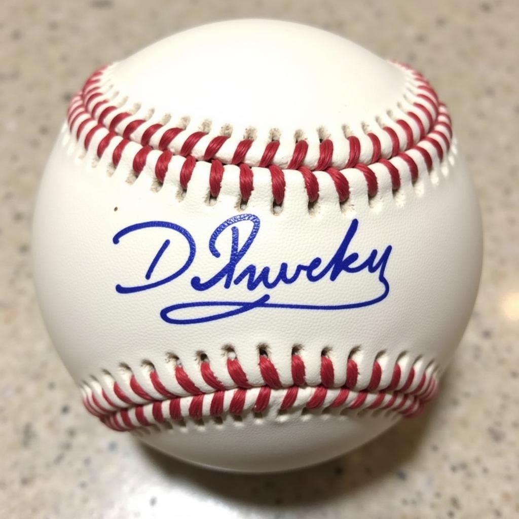 Close-up of a Dave Dravecky autographed baseball