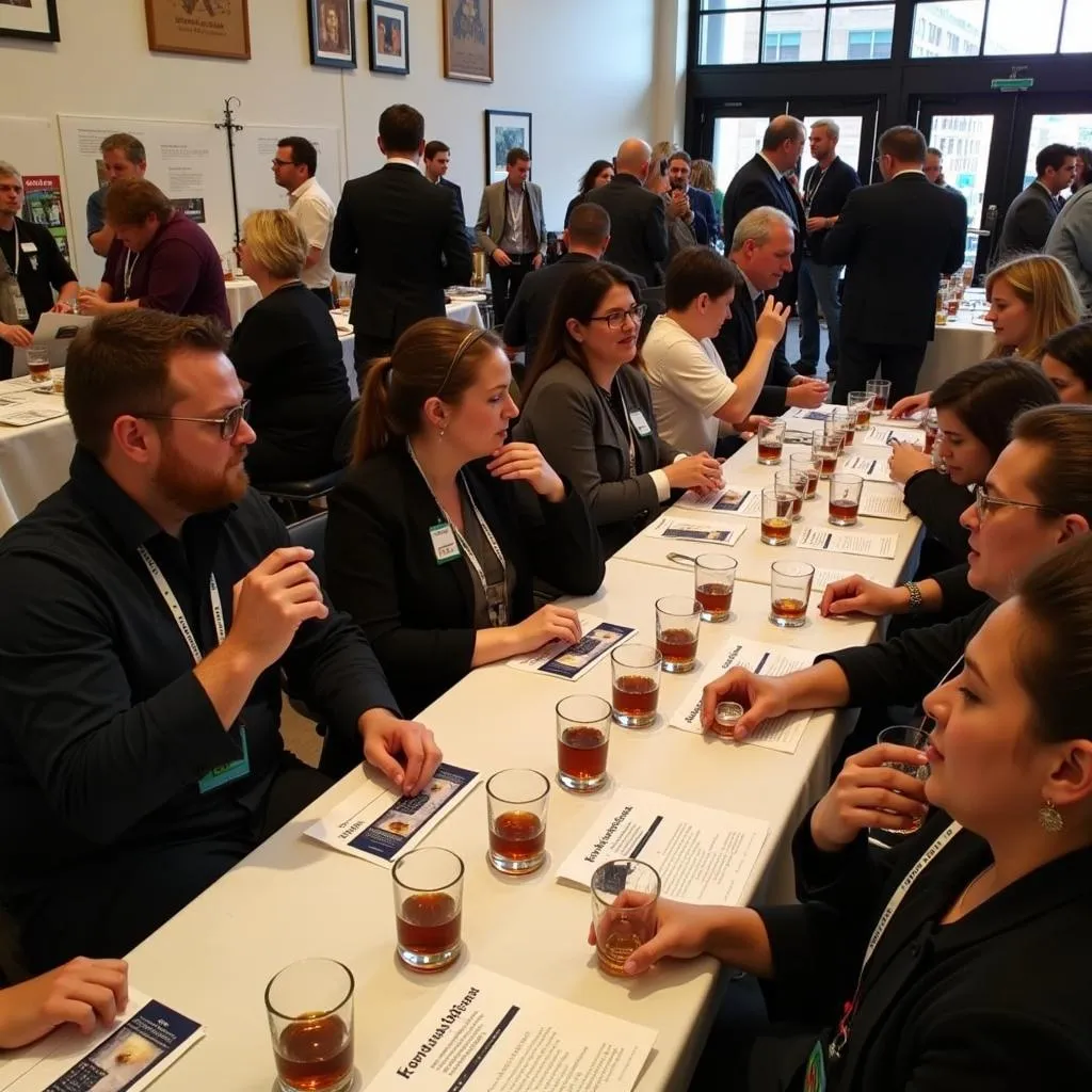 Attendees at the DC Whiskey Festival participating in a whiskey tasting.