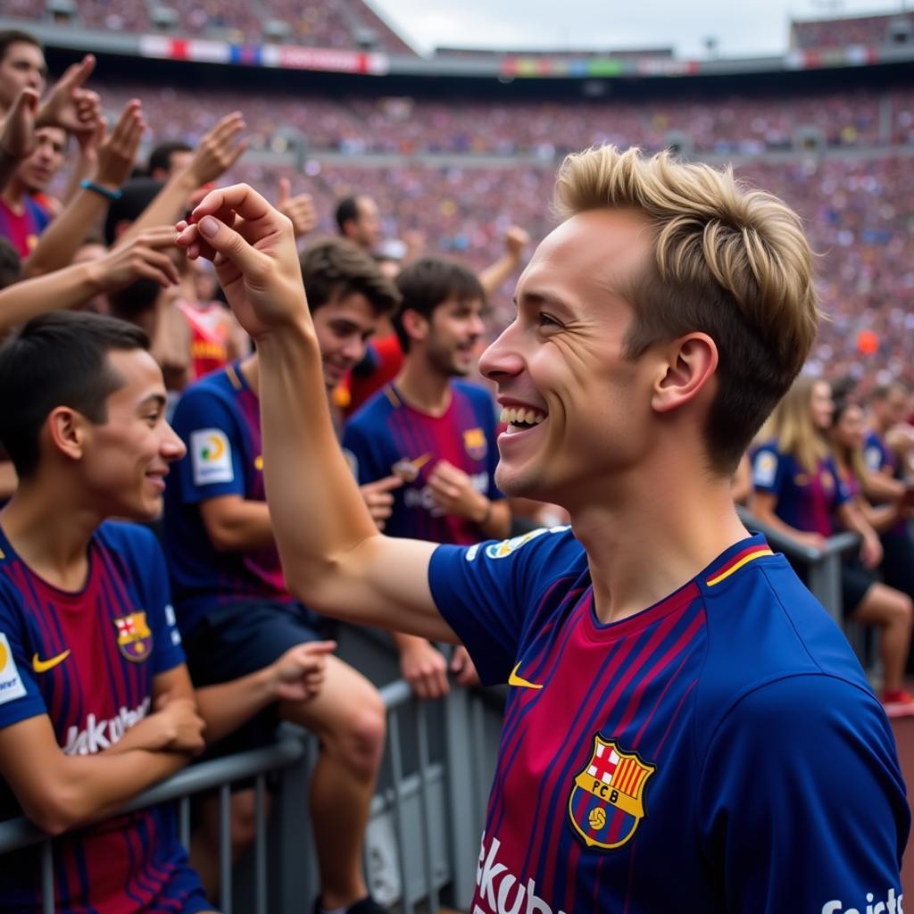 Frenkie de Jong meeting fans at Camp Nou