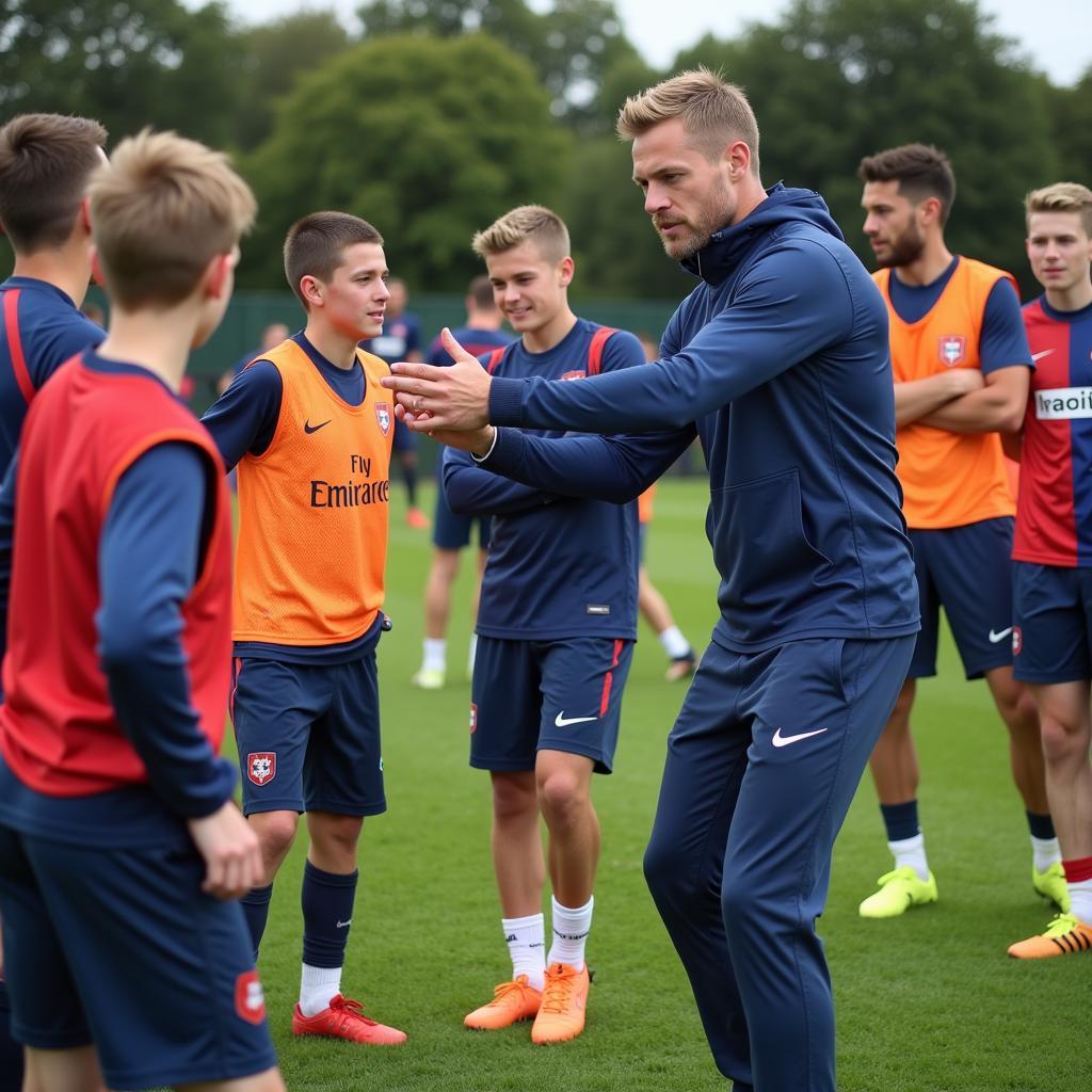 Frenkie de Jong interacting with young footballers.