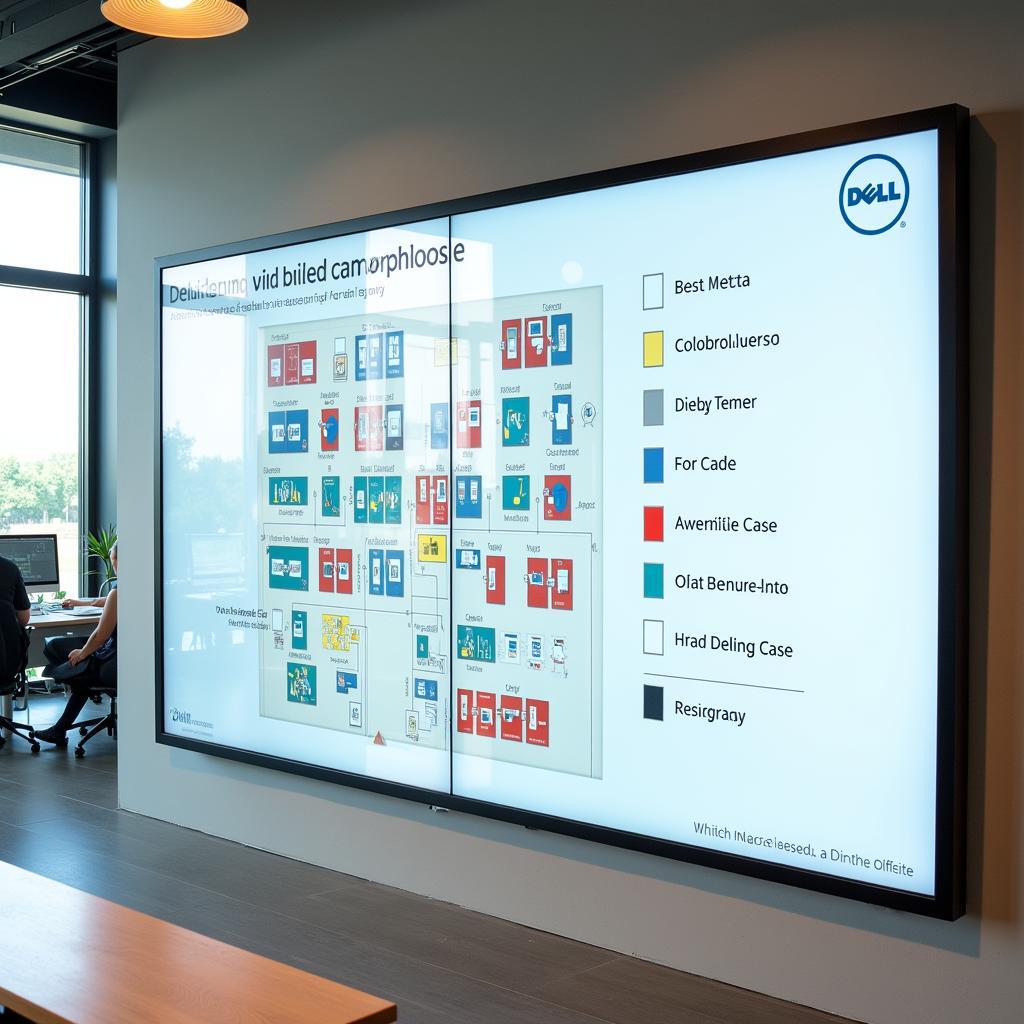 Modern office with Dell seating chart displayed on a digital screen