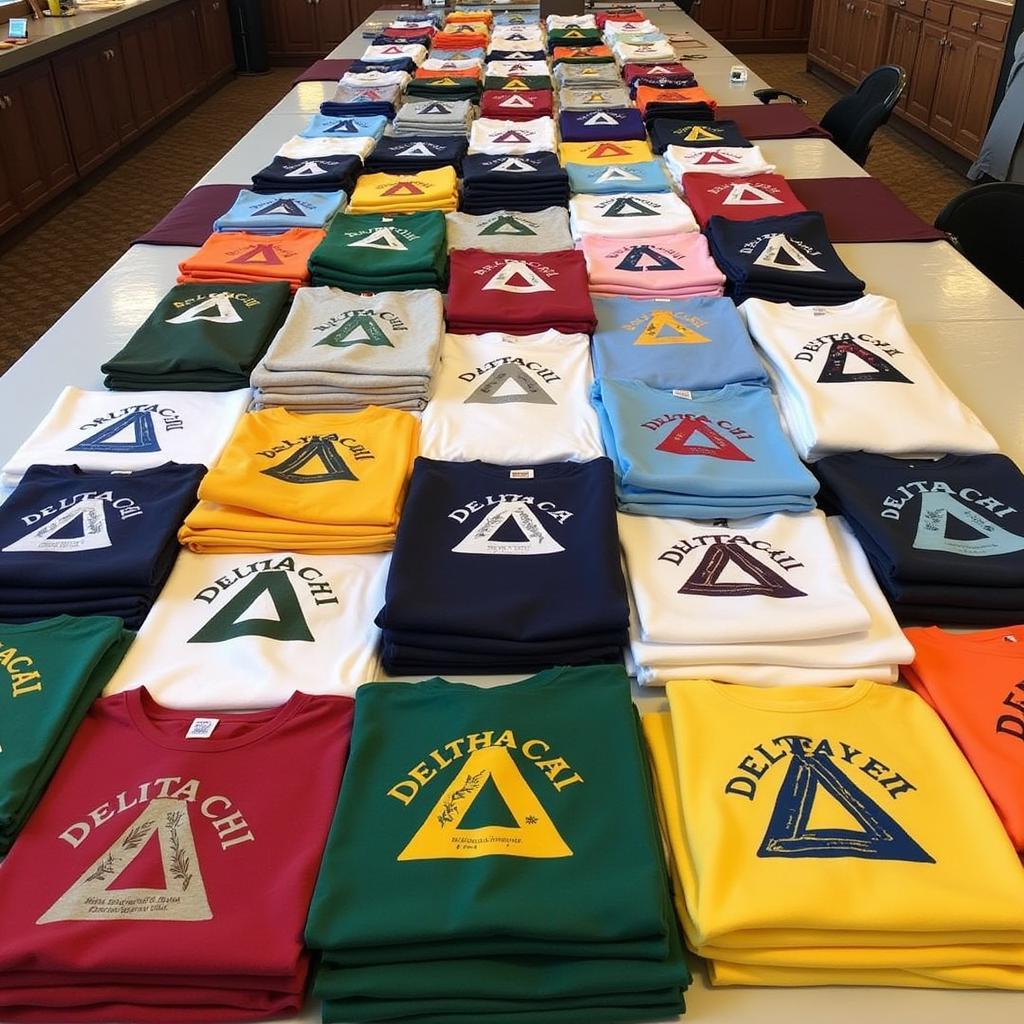 Delta Chi fraternity shirts on display