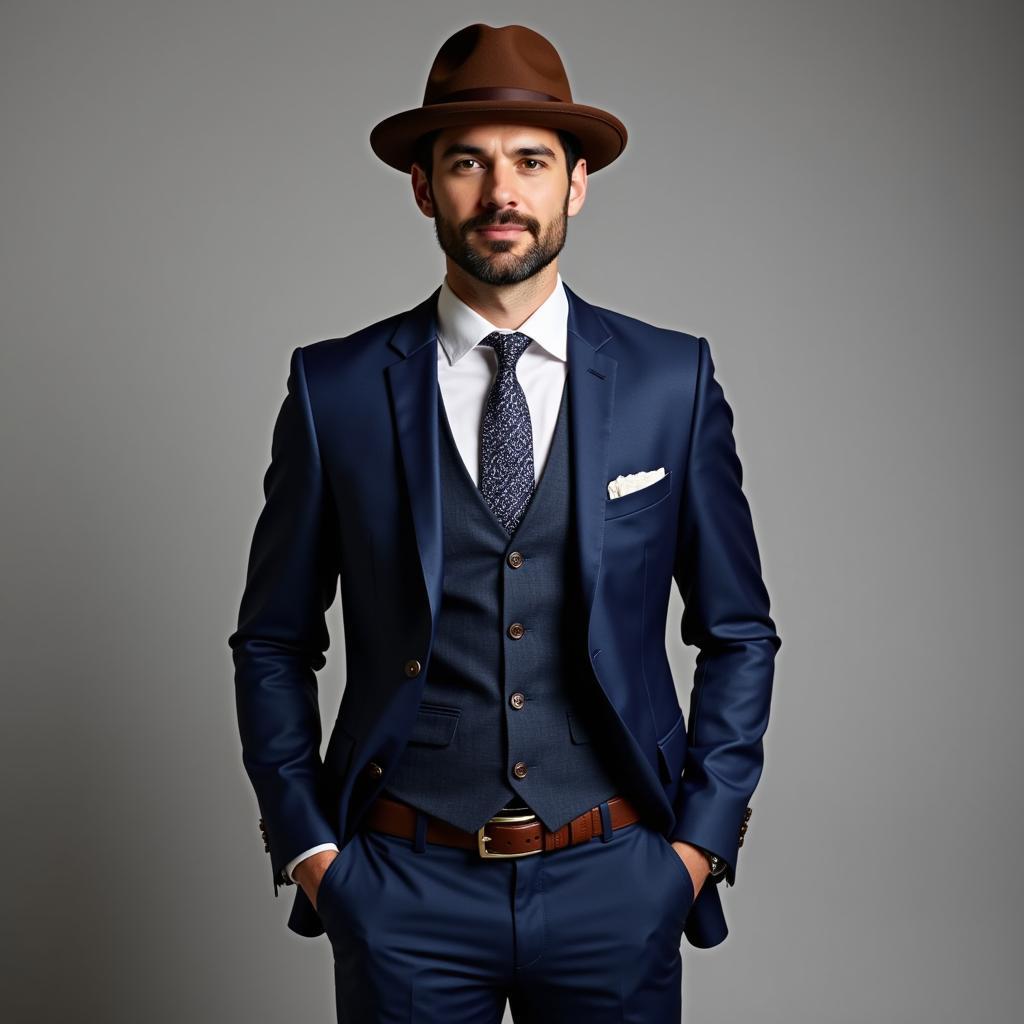 Man in a derby hat and blue suit