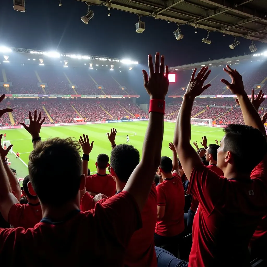 Fans packed into a stadium during a heated Derby SVG match