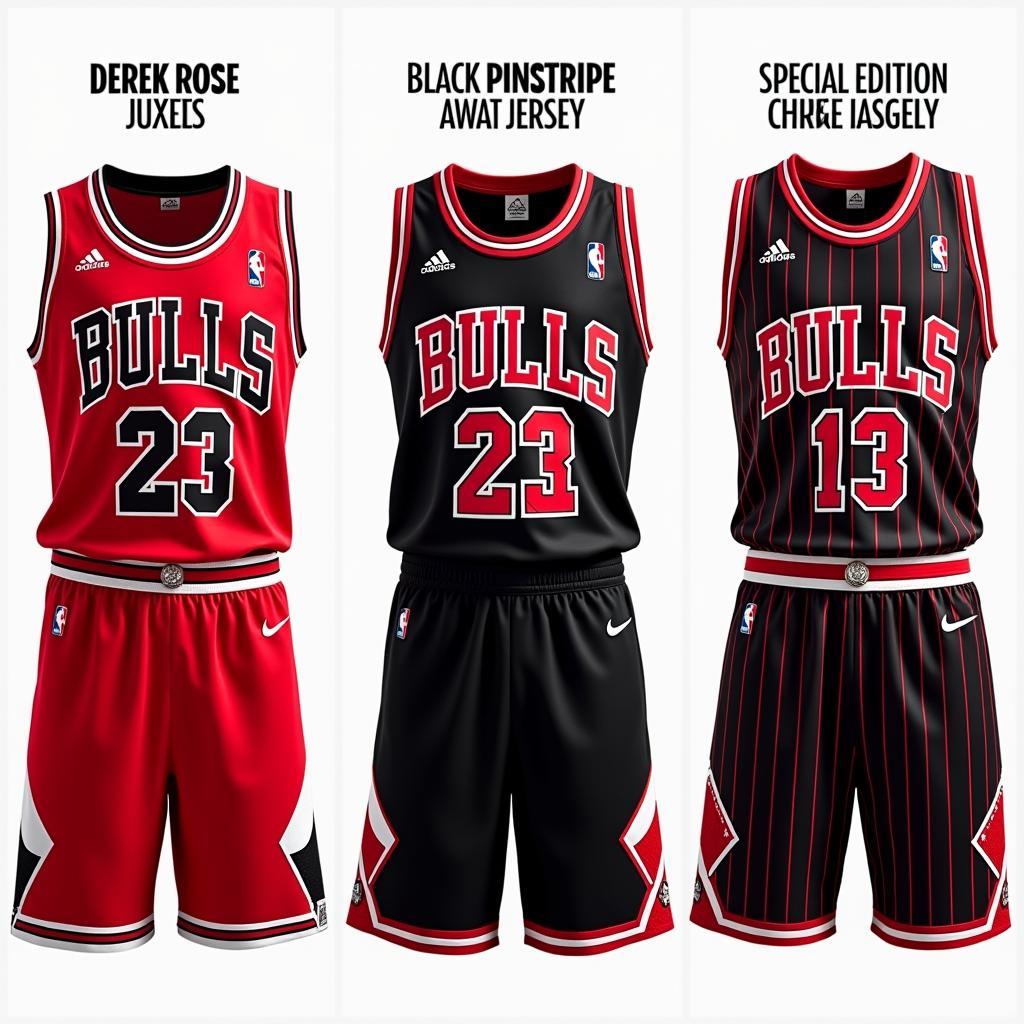 Different variations of the Derek Rose Bulls Jersey, including home, away, and special edition jerseys.