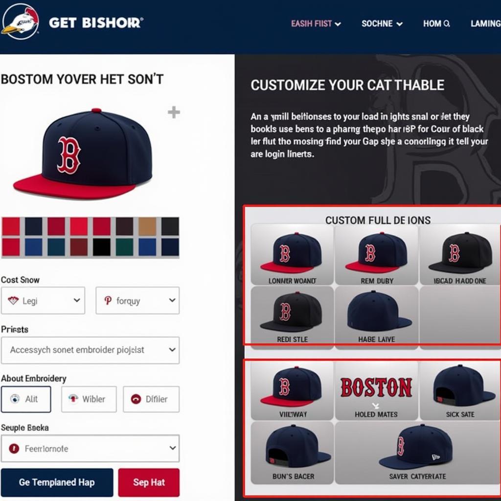 The process of designing a custom Boston Red Sox hat online.