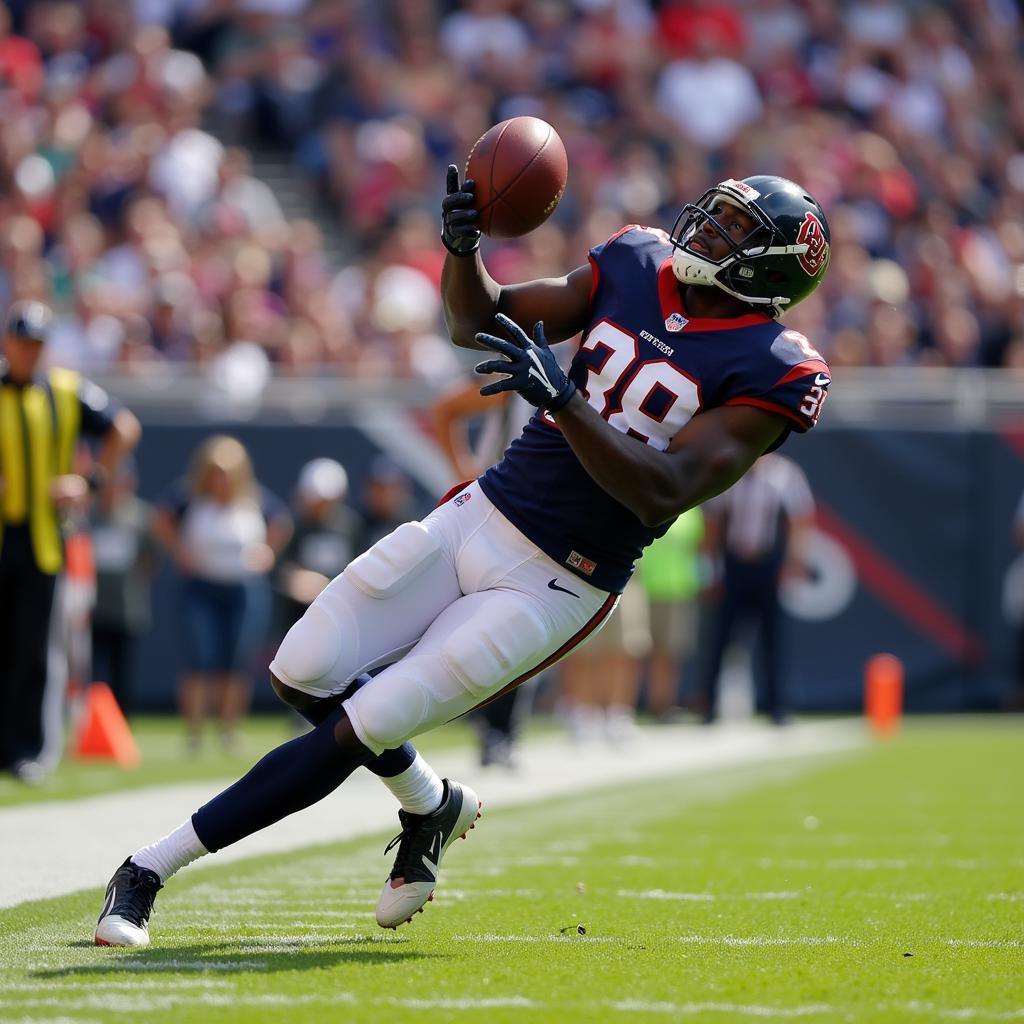 Desmond Henry showcasing exceptional body control while making a difficult catch near the sideline