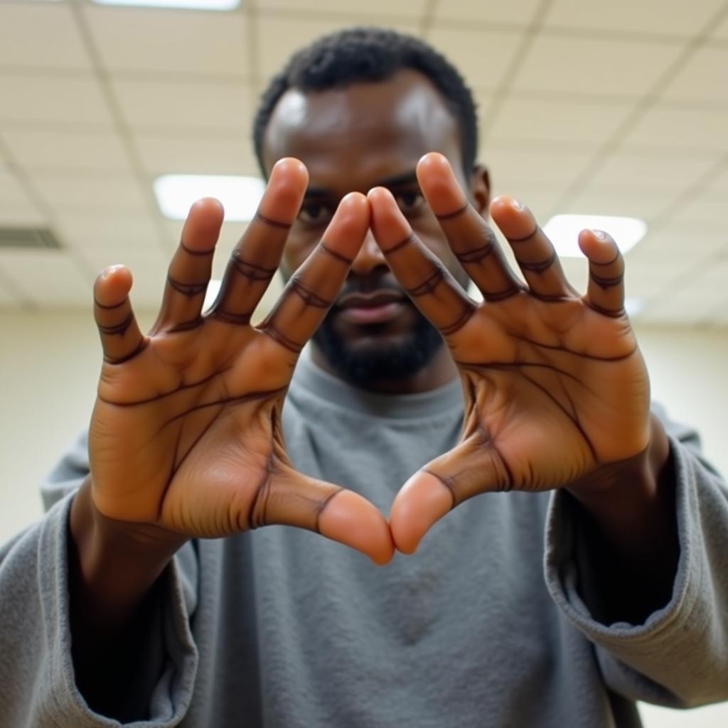 Desmond Henry demonstrating proper hand placement for catching a football