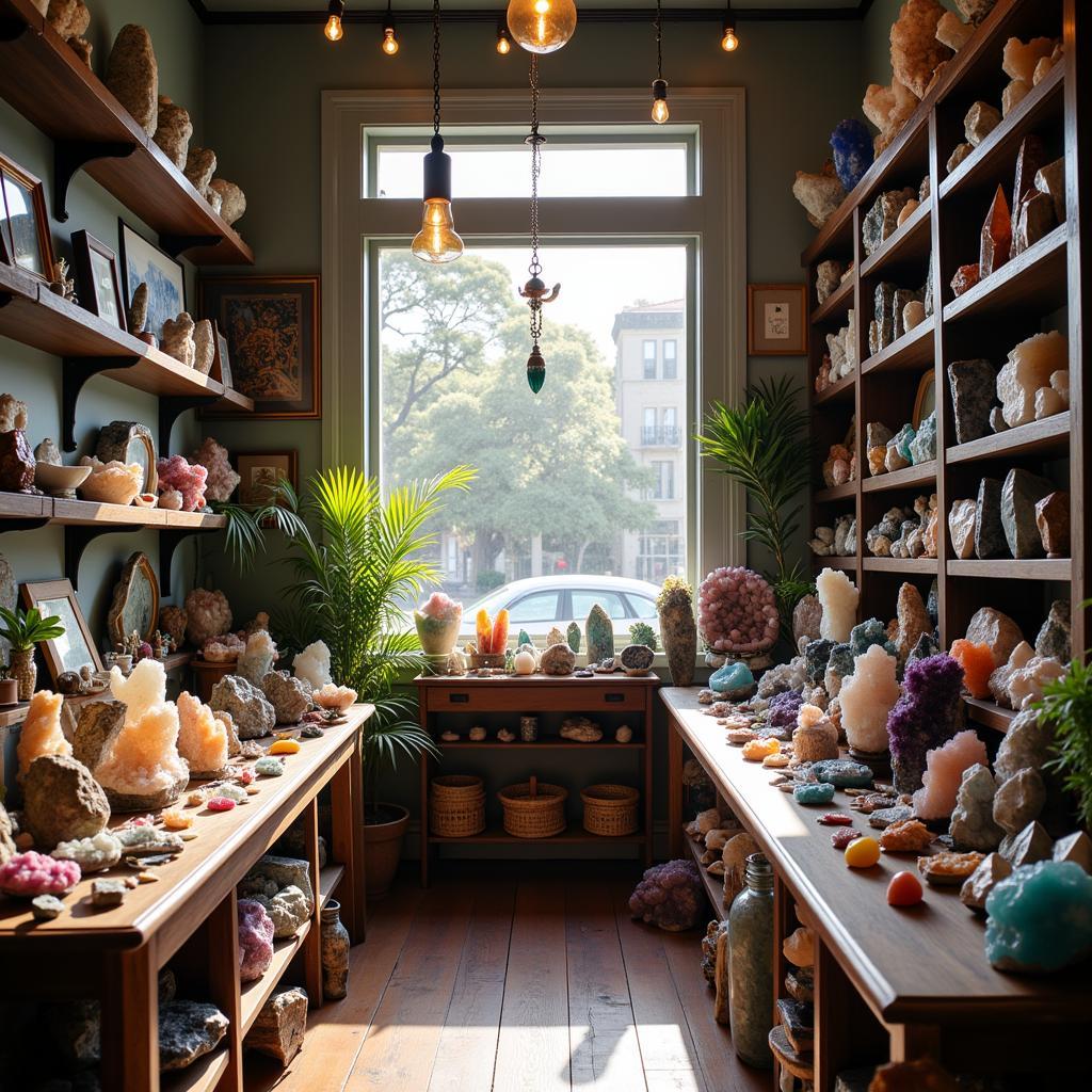 Vibrant interior of a Detroit crystal shop