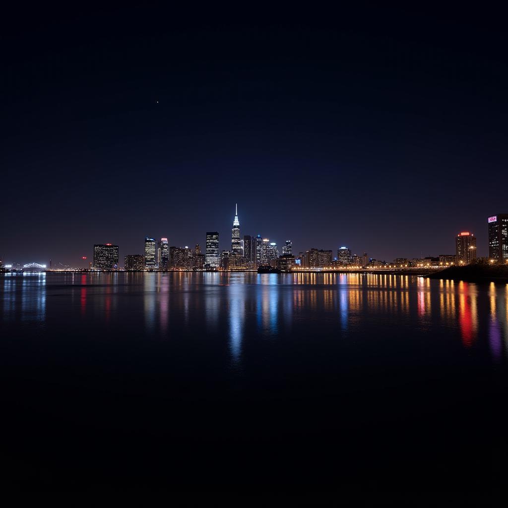 Detroit skyline at night with twinkling lights