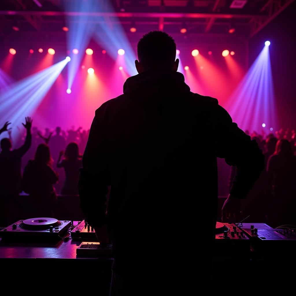 A DJ spinning vinyl at a Detroit techno event